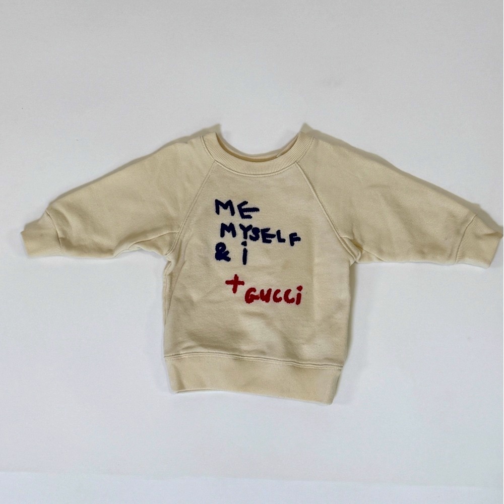 Gucci Cream Kids Sweater with Blue and Red Text